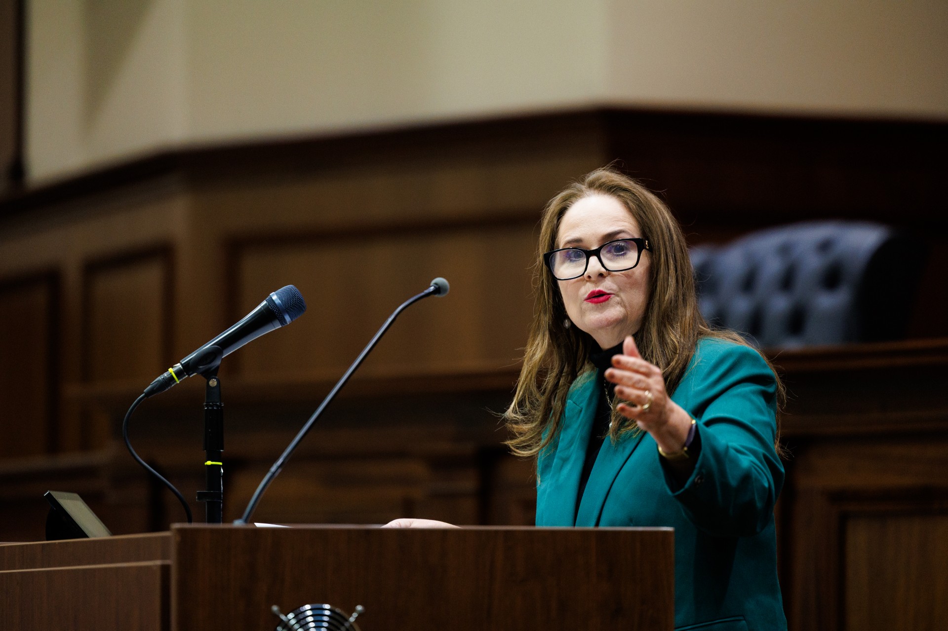 Jennifer Walker Elrod speaking at the Loper Bright event.